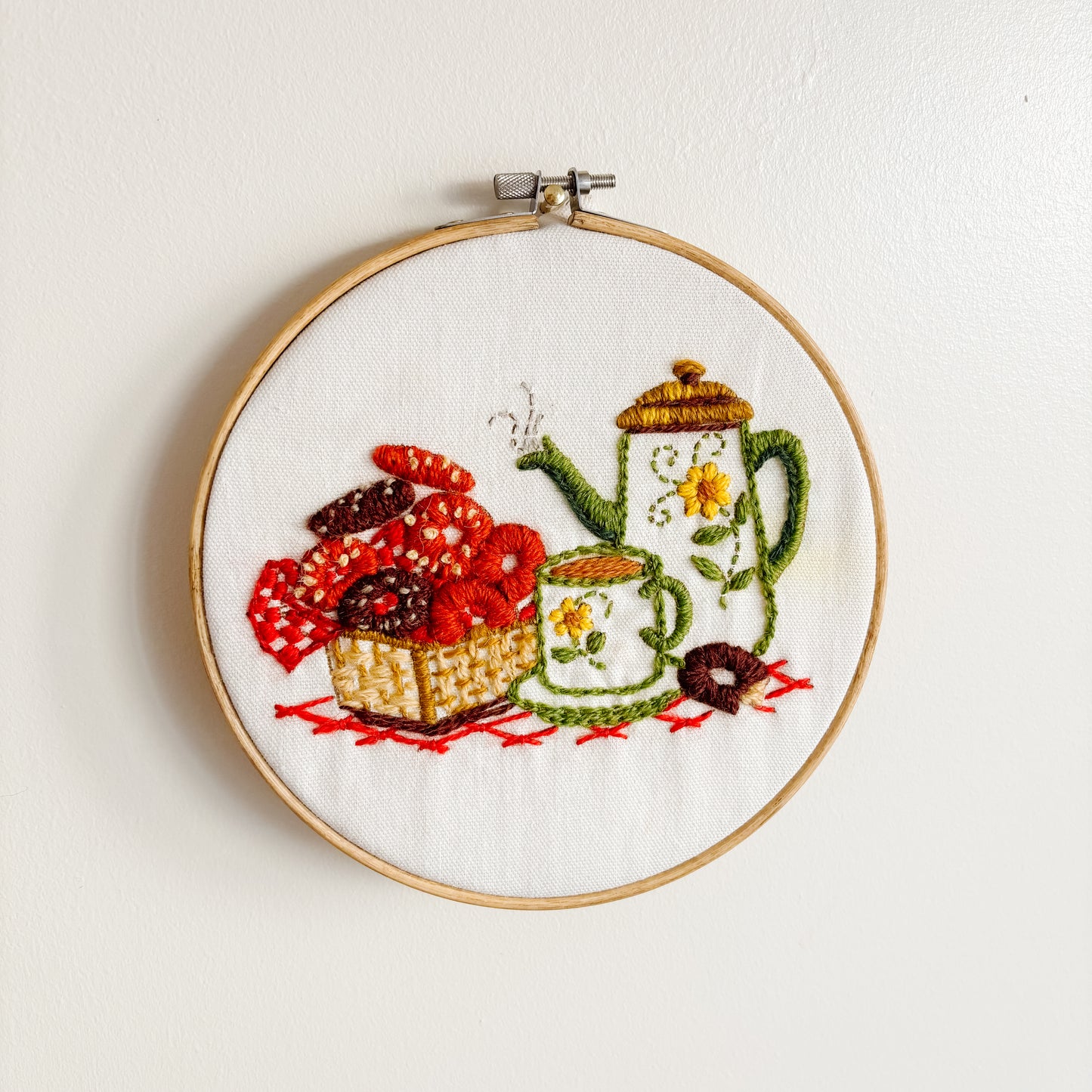 Vintage Creative Circle Stitched Crewel Artwork - Tea Service