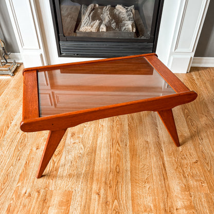 Vintage MCM Coffee Table with Glass Top