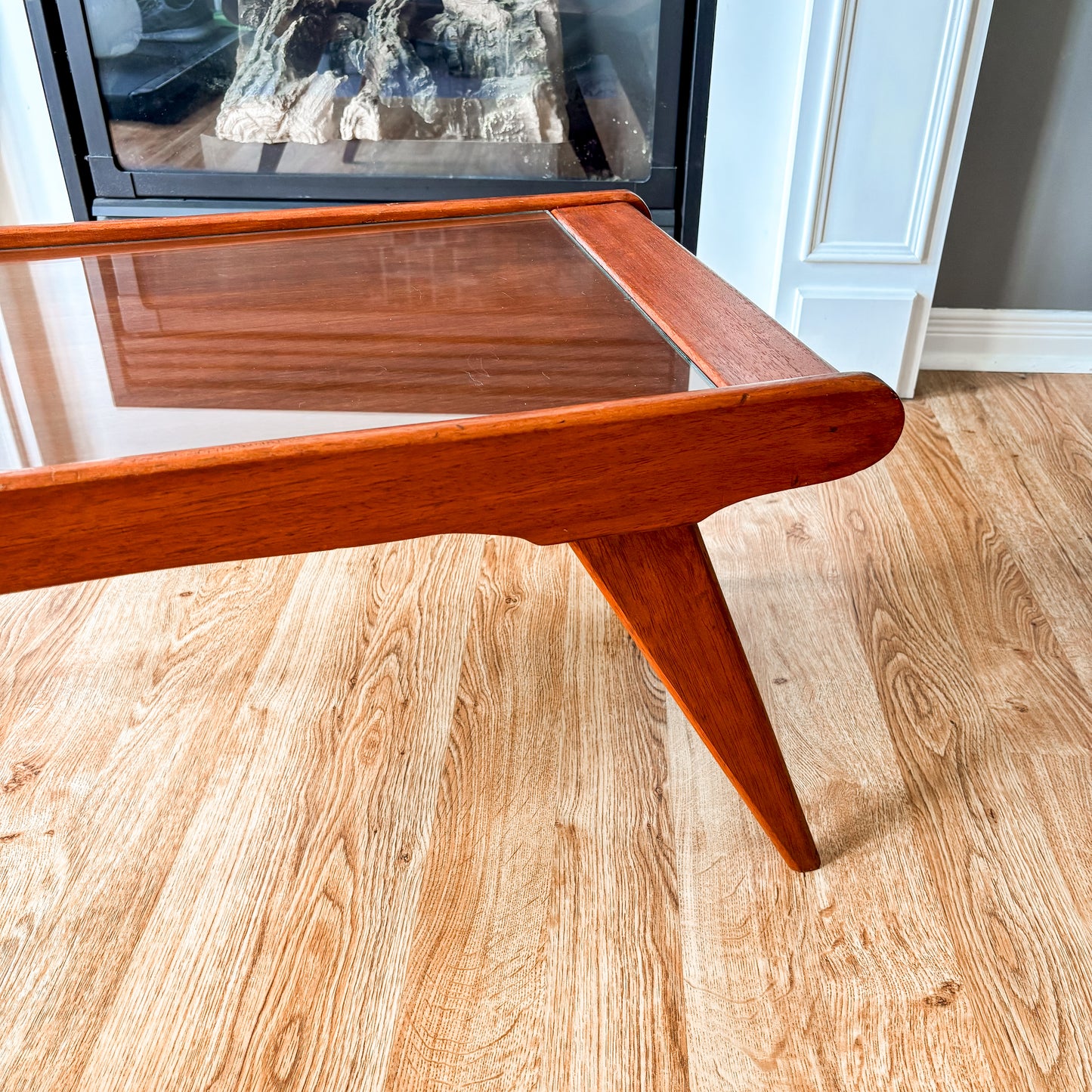Vintage MCM Coffee Table with Glass Top