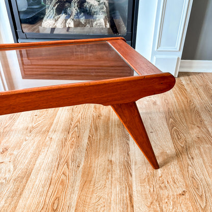 Vintage MCM Coffee Table with Glass Top