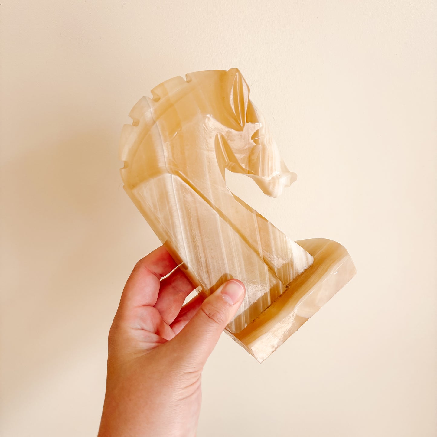 Vintage Pink and White Onyx Horse Bookends - Set of 2