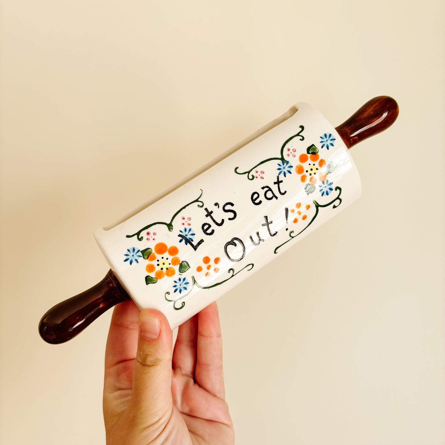 Vintage Ceramic Wall Pocket "Let's Eat Out" Norcrest Japan
