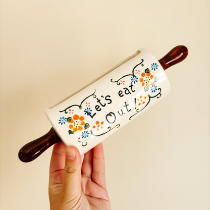 Vintage Ceramic Wall Pocket "Let's Eat Out" Norcrest Japan