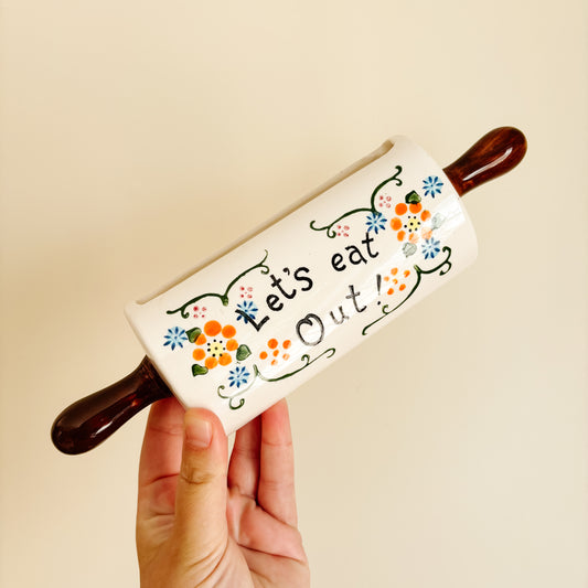 Vintage Ceramic Wall Pocket "Let's Eat Out" Norcrest Japan