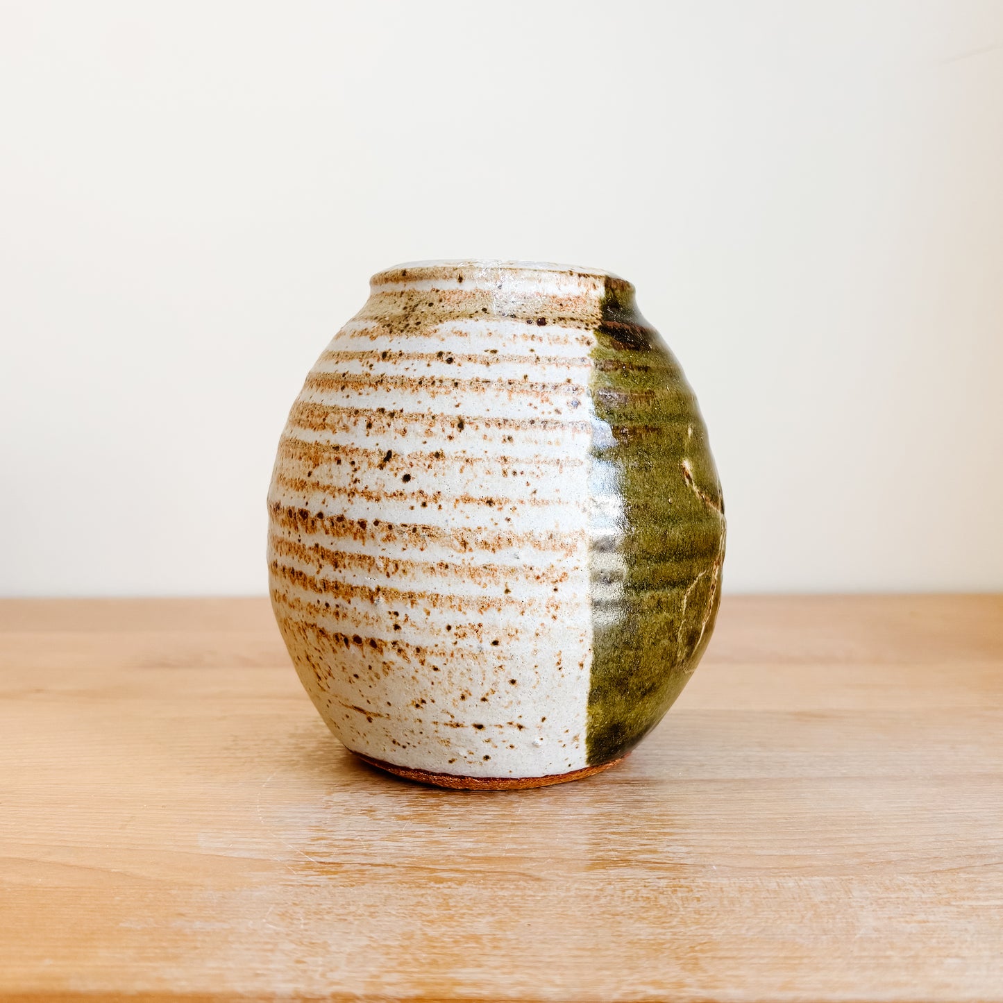 Two-Tone Cream and Olive Green Studio Pottery Vase