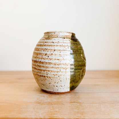 Two-Tone Cream and Olive Green Studio Pottery Vase