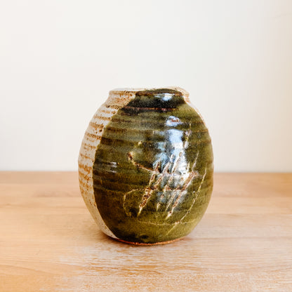 Two-Tone Cream and Olive Green Studio Pottery Vase