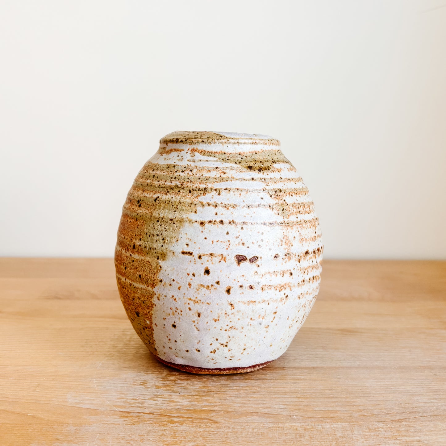 Two-Tone Cream and Olive Green Studio Pottery Vase