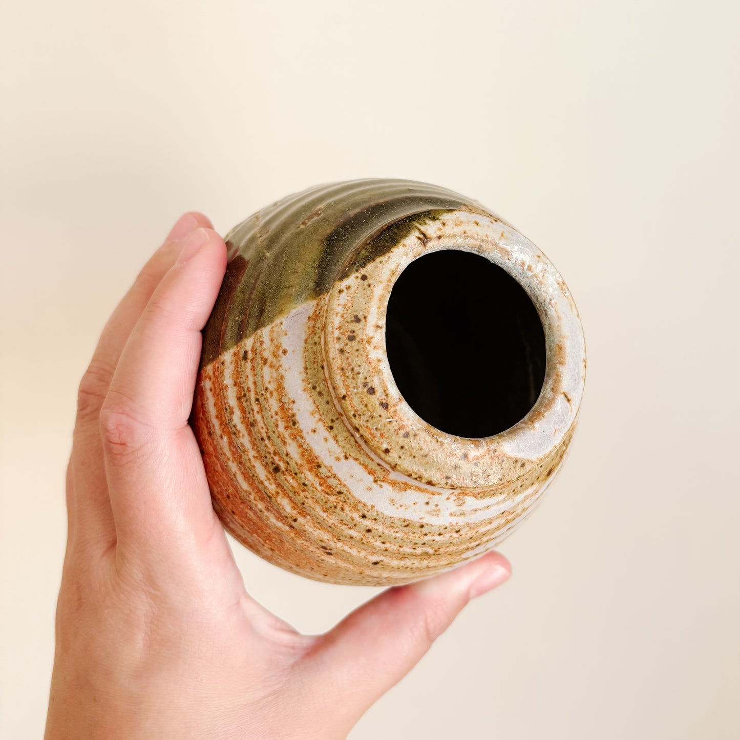 Two-Tone Cream and Olive Green Studio Pottery Vase