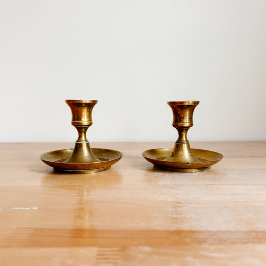 Medium Brass Taper Candle Holders with Round Bases (3.5")