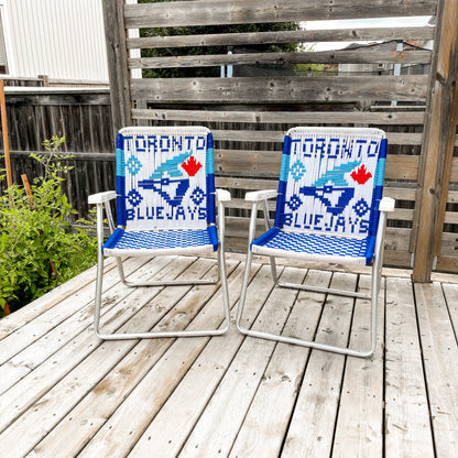 Handmade Toronto Blue Jays Macrame Lawn Chairs - Set of 2