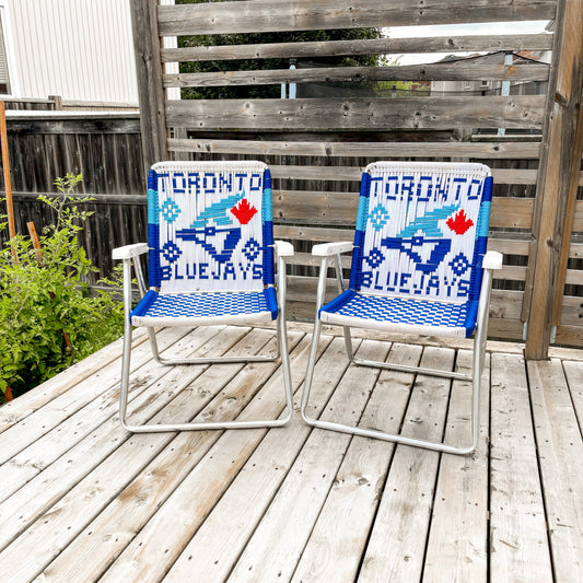 Handmade Toronto Blue Jays Macrame Lawn Chairs - Set of 2