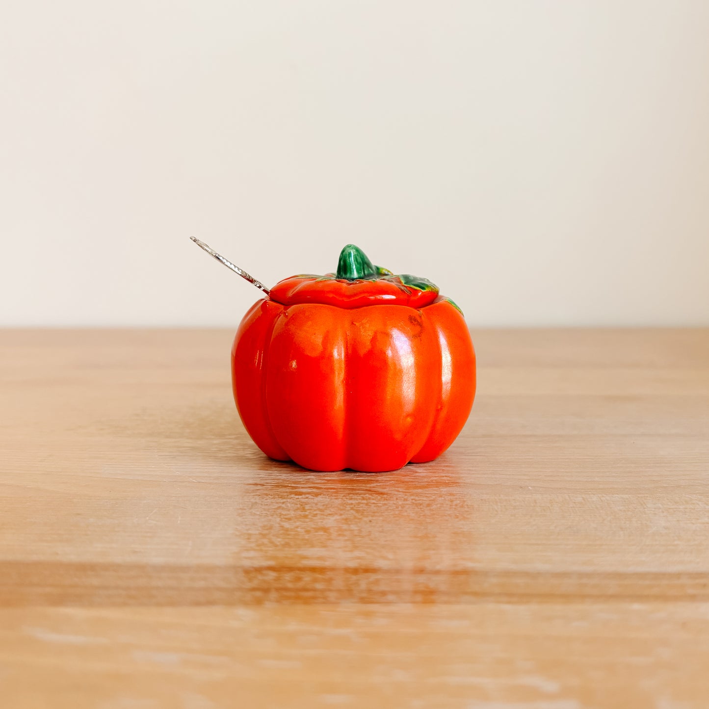 Ceramic Tomato Sugar Bowl with Lid and Spoon MCM Japan