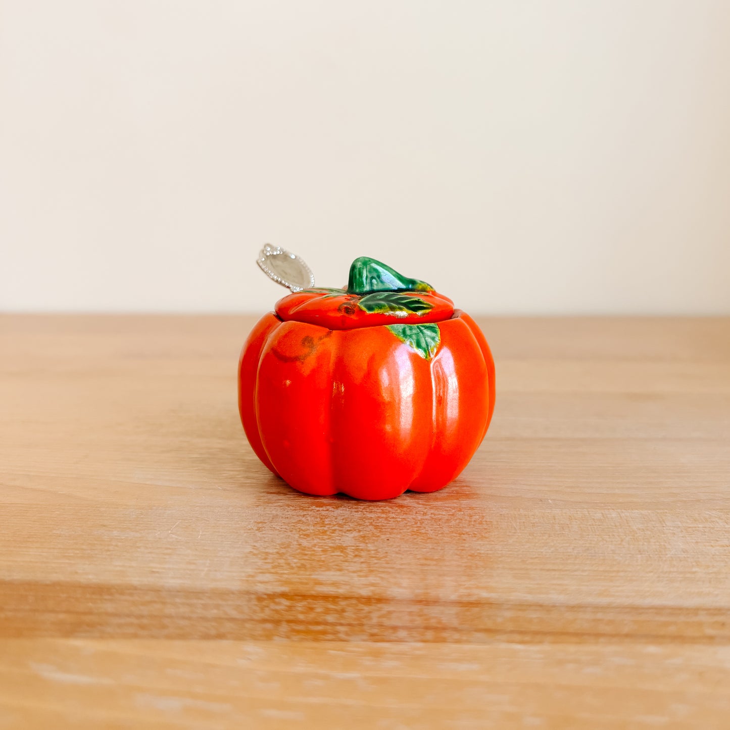 Ceramic Tomato Sugar Bowl with Lid and Spoon MCM Japan