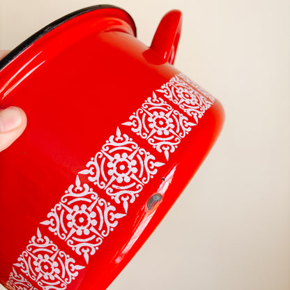Midcentury Red Enamel 5 Quart Soup Pot with Lid