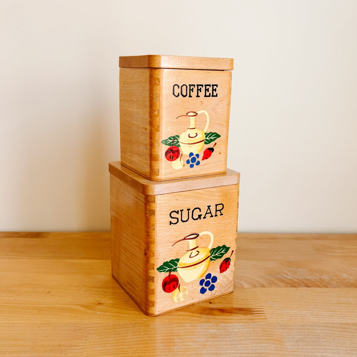 Wooden Coffee and Sugar Storage Boxes - Made in Japan