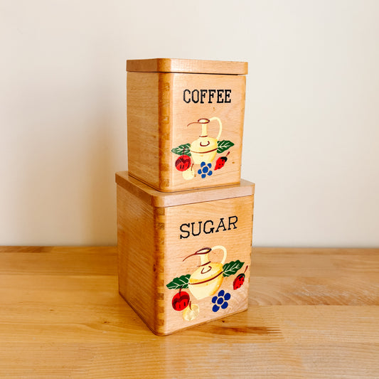 Wooden Coffee and Sugar Storage Boxes - Made in Japan