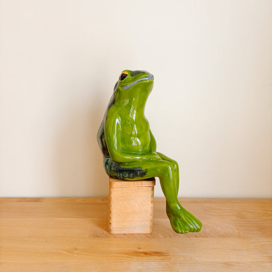 Hand-Painted Ceramic Sitting Frog Figurine