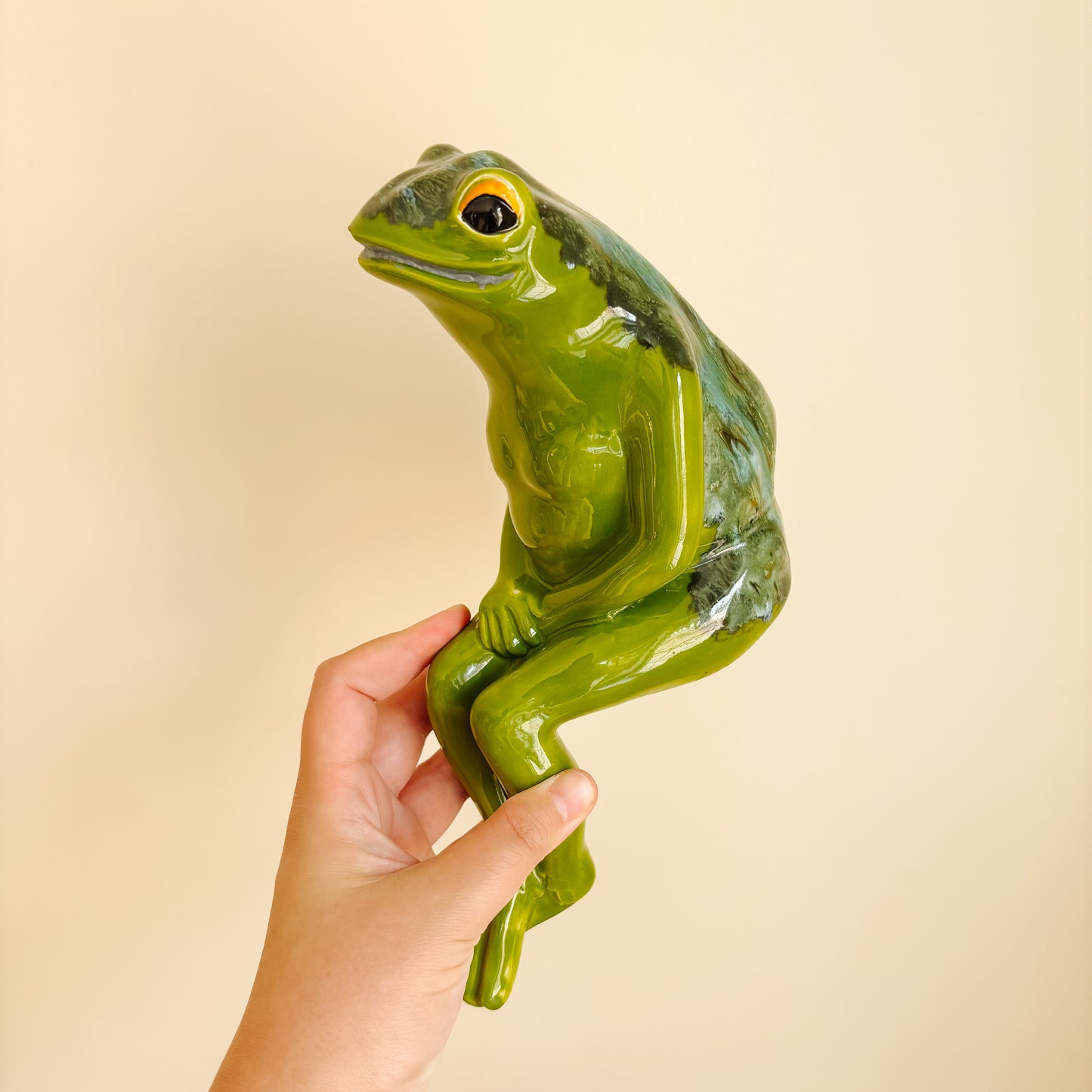 Hand-Painted Ceramic Sitting Frog Figurine