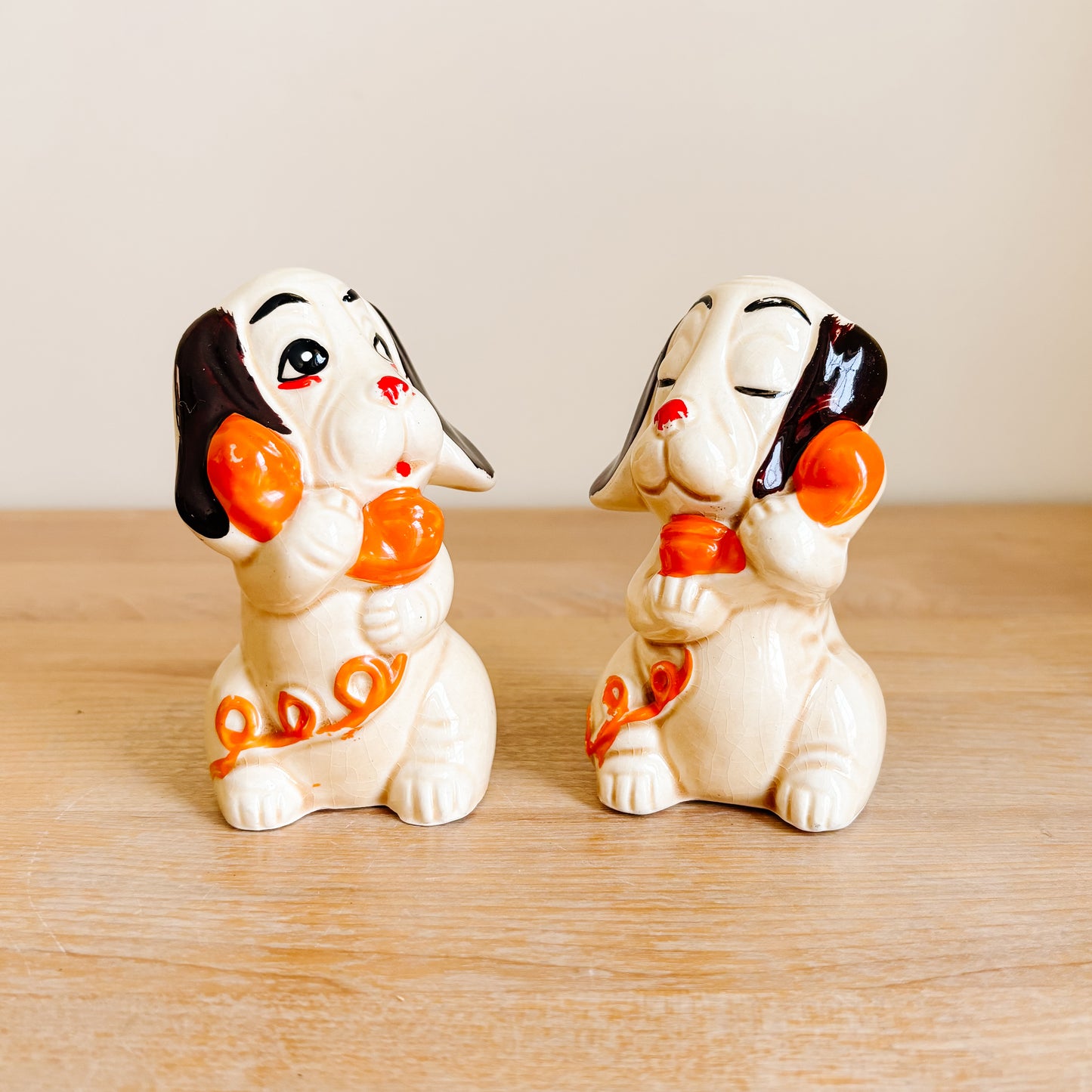 Salt & Pepper Shakers - Ceramic Dogs on the Phone