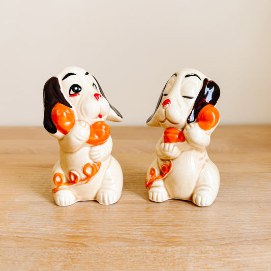 Salt & Pepper Shakers - Ceramic Dogs on the Phone