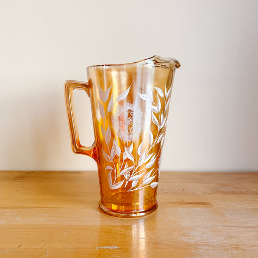 Vintage Jeannette Glass Iridescent Marigold Carnival Glass Pitcher