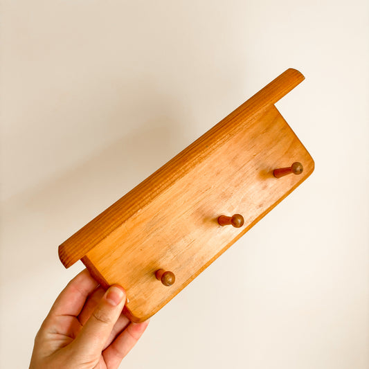 Mini Wooden Wall Shelf with Peg Hooks