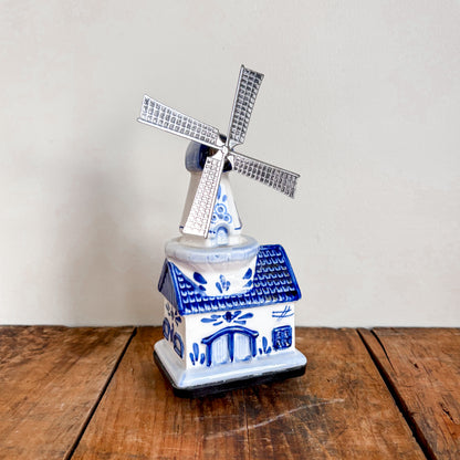 Vintage Elesva Holland Delft Blue Dutch Windmill Music Box