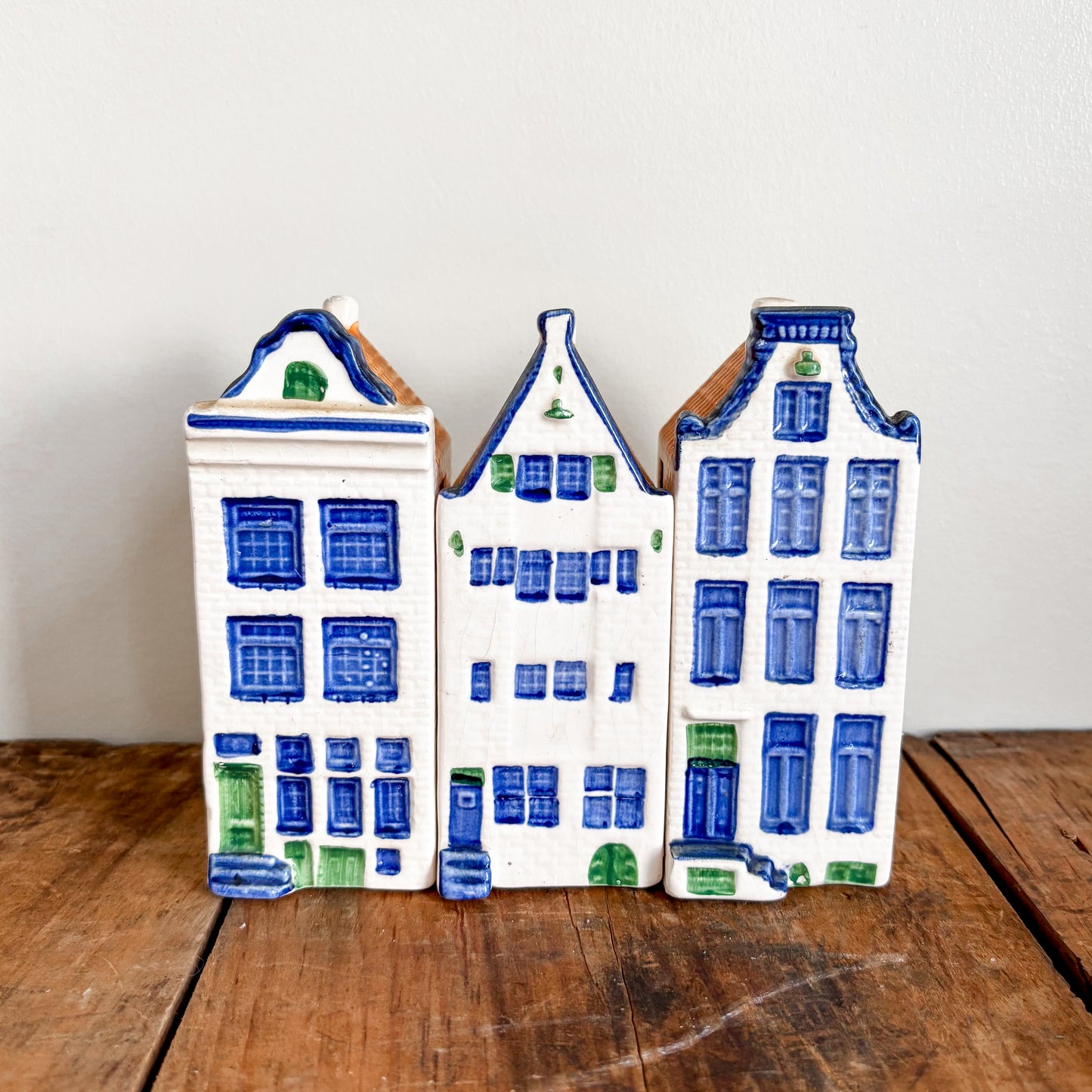 Delft Blue Canal Houses with Orange Roofs by Elesva Holland - Set of 3