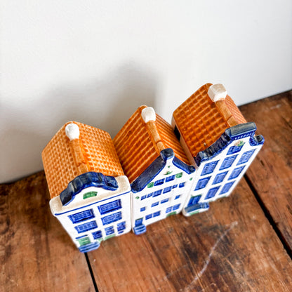 Delft Blue Canal Houses with Orange Roofs by Elesva Holland - Set of 3