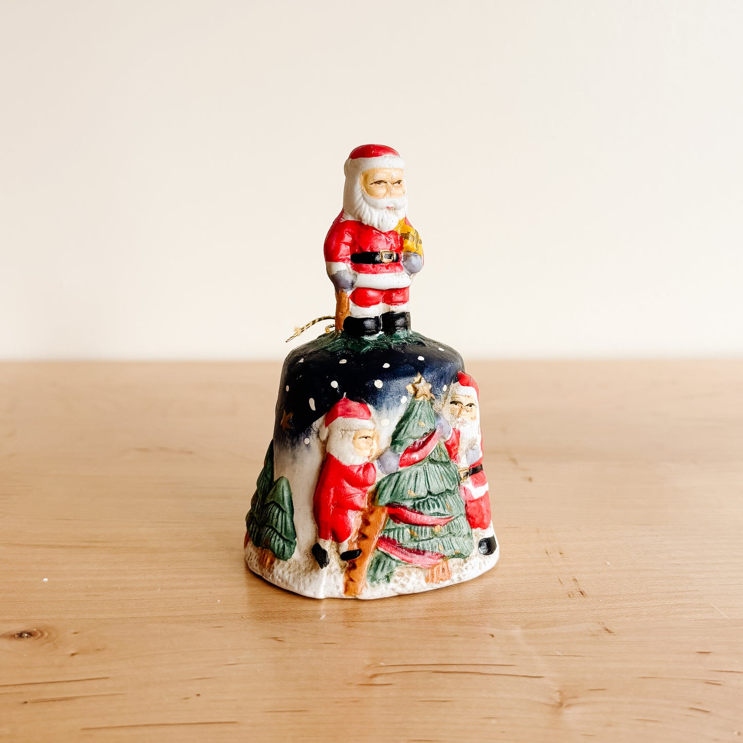 Ceramic Christmas Bell with Santa Claus Handle