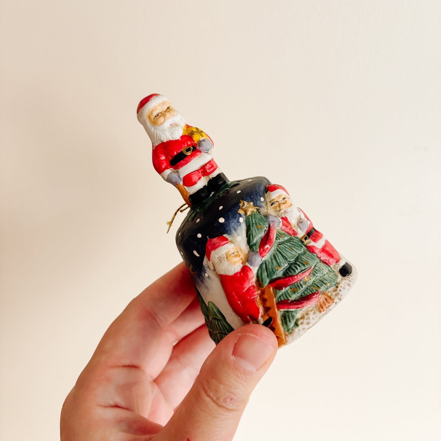 Ceramic Christmas Bell with Santa Claus Handle
