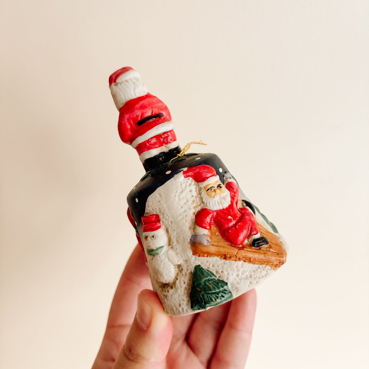 Ceramic Christmas Bell with Santa Claus Handle