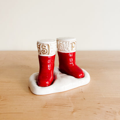 Salt & Pepper Shakers - Santa's Boots in Snow