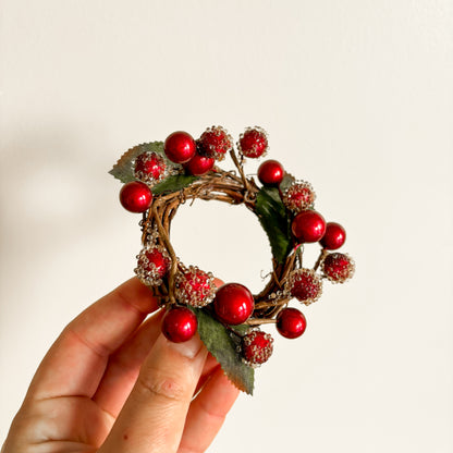 Festive Votive Candle Trio with Frosted Berry Wreaths