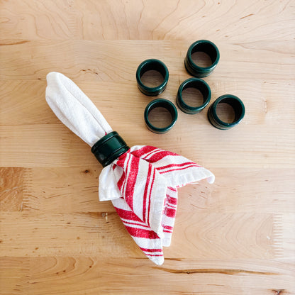 Wooden Christmas Holiday Napkin Rings - Green (set of 6)