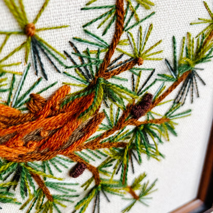 Framed "Cardinal in Evergreens" Crewel Embroidery
