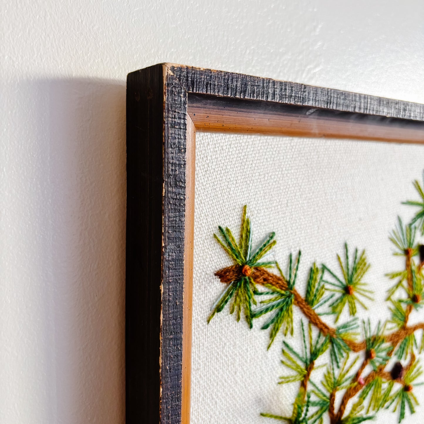 Framed "Cardinal in Evergreens" Crewel Embroidery