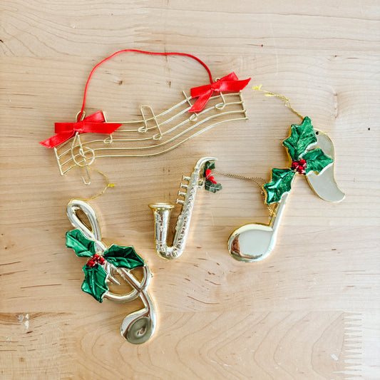 Ornament - Gold Music Notes and Saxophone (set of 4)