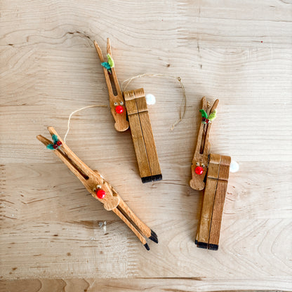 Ornament - Handmade Clothespin Christmas Reindeer (set of 3)