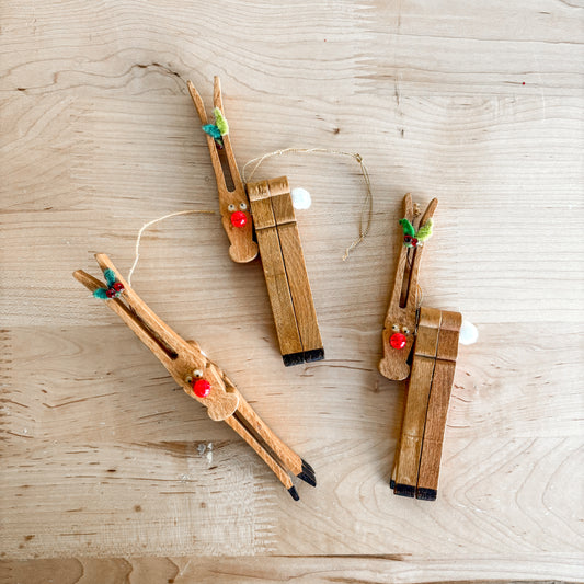 Ornament - Handmade Clothespin Christmas Reindeer (set of 3)