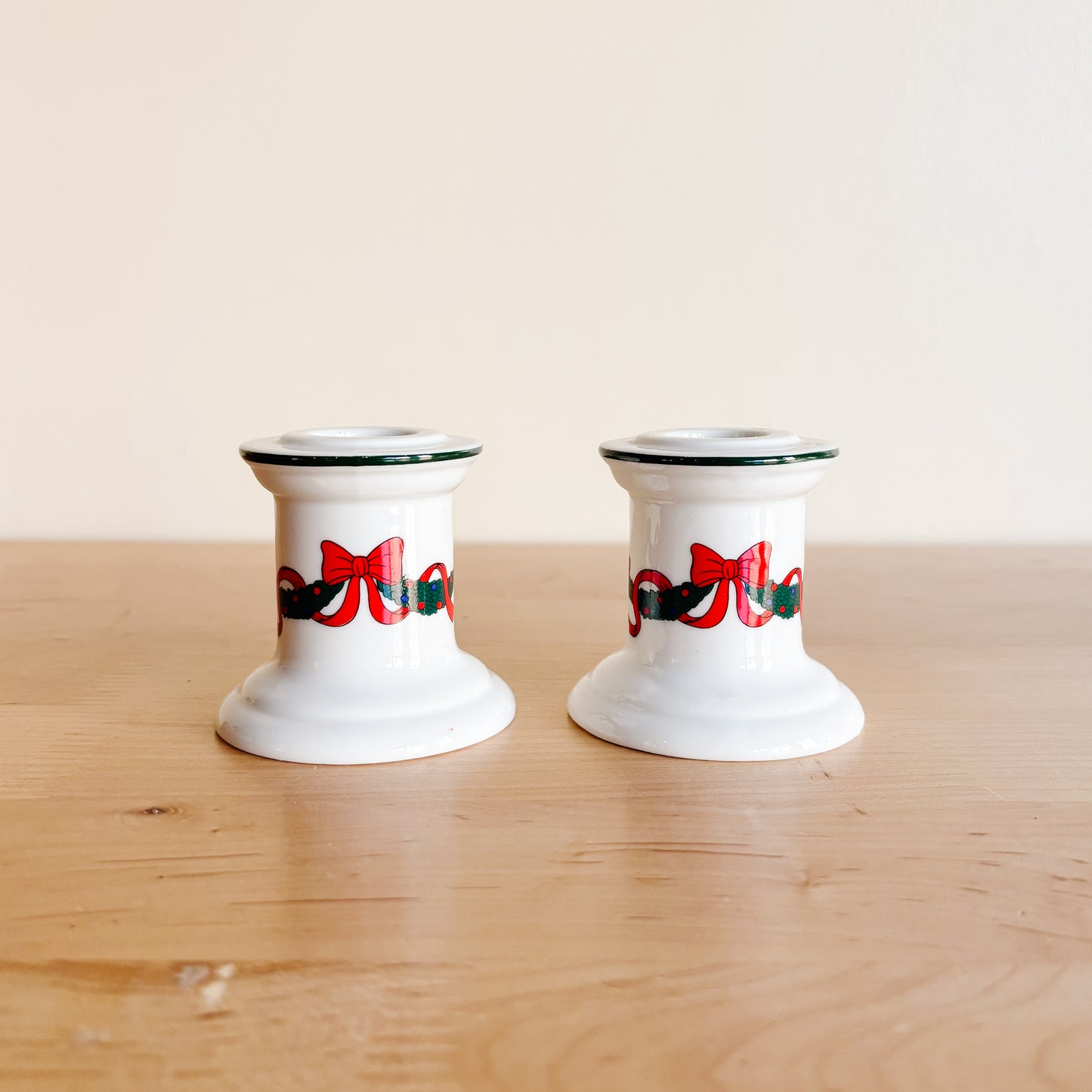 Christmas Garland Porcelain Taper Candle Holders (set of 2)