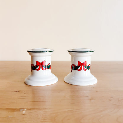 Christmas Garland Porcelain Taper Candle Holders (set of 2)