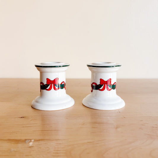 Christmas Garland Porcelain Taper Candle Holders (set of 2)