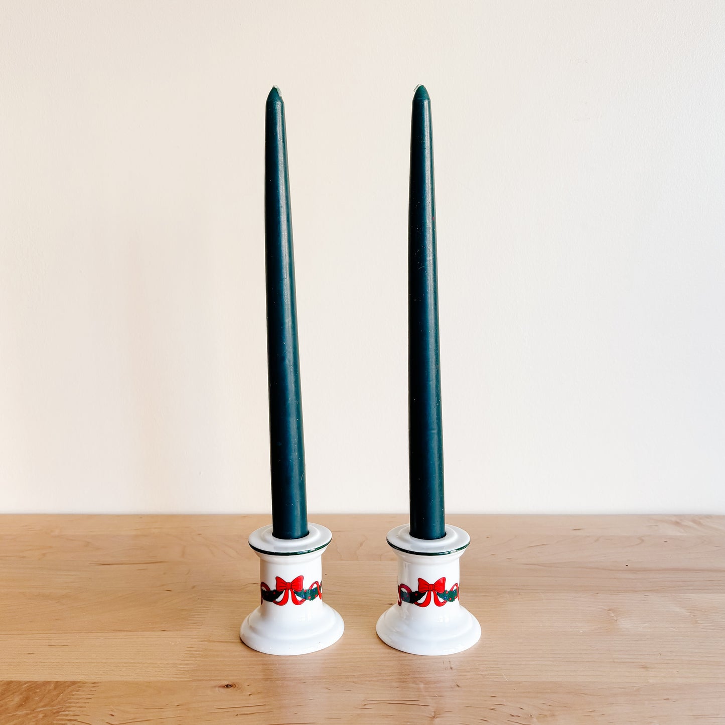 Christmas Garland Porcelain Taper Candle Holders (set of 2)