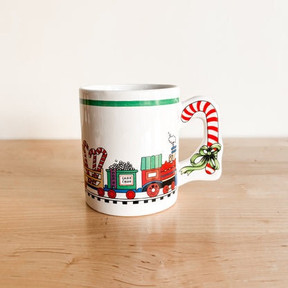 Holiday Mug - Christmas Train with Candy Cane Handle