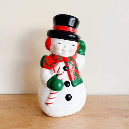Vintage Handpainted Ceramic Snowman (13")