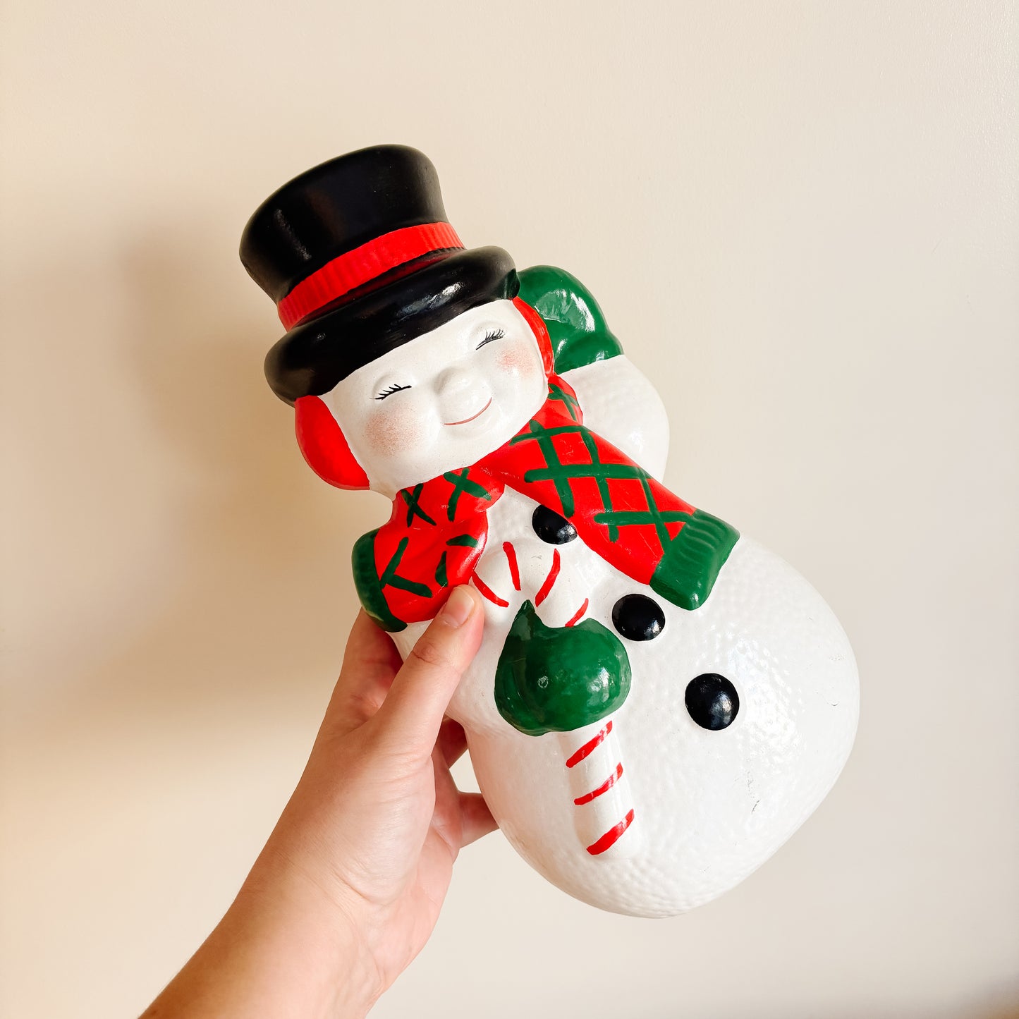 Vintage Handpainted Ceramic Snowman (13")