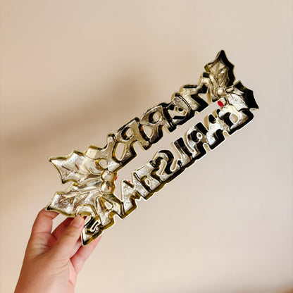 Vintage Molded Plastic "Merry Christmas" Gold Sign