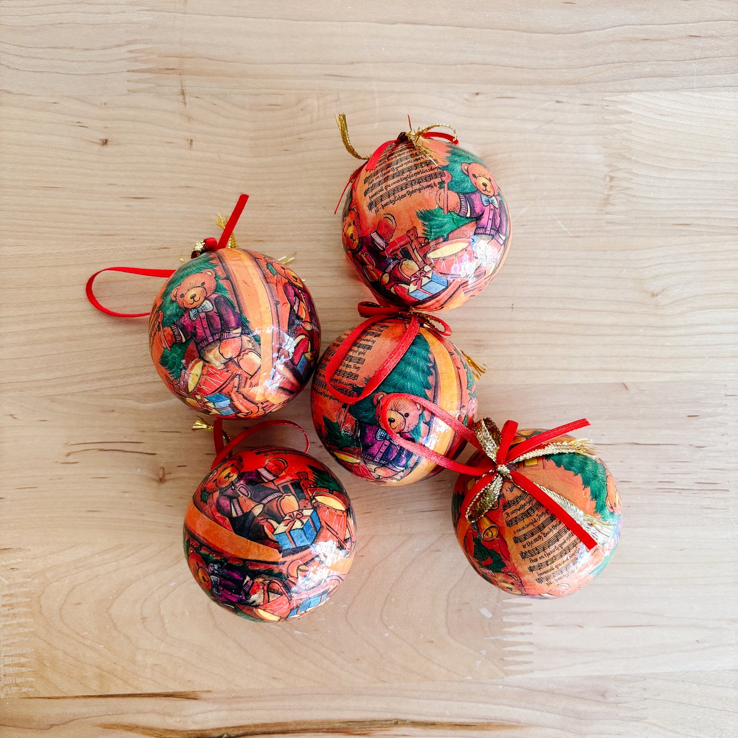 Ornament - Musical Teddy Bears with Bows (set of 5)